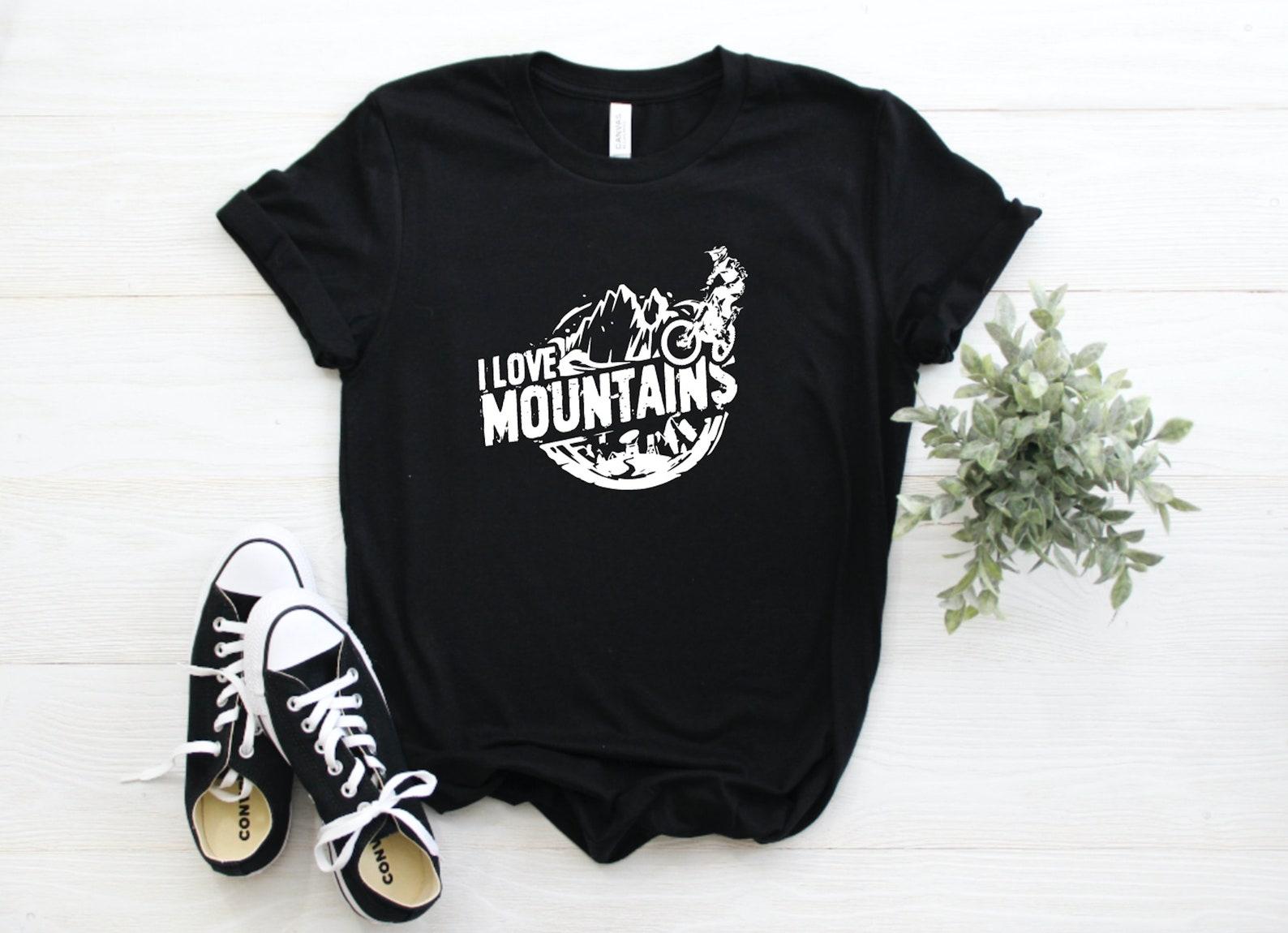 I Love Mountains Dirt Bike Graphic Tee, Unisex, Short Sleeve T-Shirt, Dirt Bikes, Riding, Motocross S