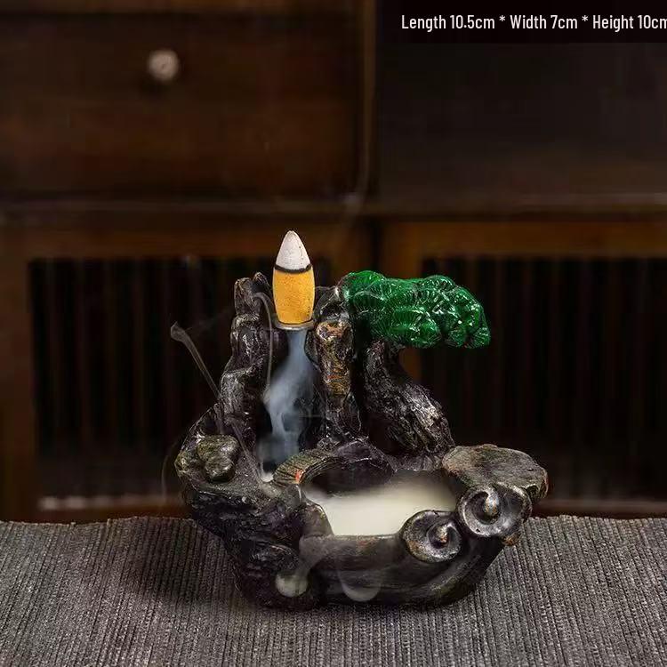Creative Resin Backflow Incense Burner with High Mountain Flowing Water and Clouds Aromatherapy