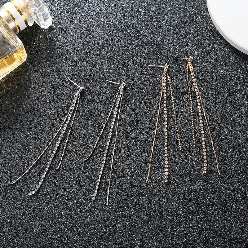 New Korean version fashion crystal earrings temperament tassel long stud earrings niche S925 silver earrings