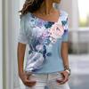 Schräghals T-Shirt Damen Sommer Neu Blumendruck T-Shirts Locker Übergröße Kurzarm T-Shirt Top Streetwear