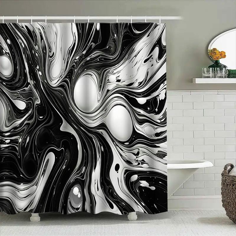 Black White Modern Shower Curtain Plastic Waterproof Bathtub Decoration Home Bathroom Decor