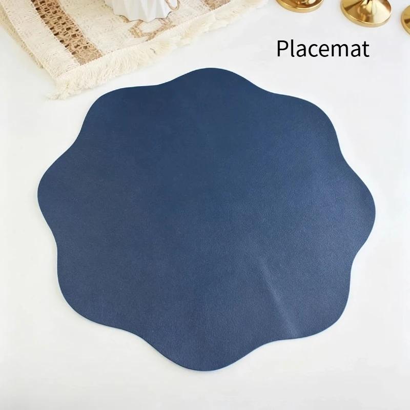 1Pcs Waterproof Non-Slip Kitchen Tableware Pad Flower Shaped Leather Placemats Heat-Resistant Place Mats Christmas Decor