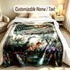 Dinosaur Theme Custom Blanket Personalized Name & Text Customized Soft Warm Throw Blanket Home Decor