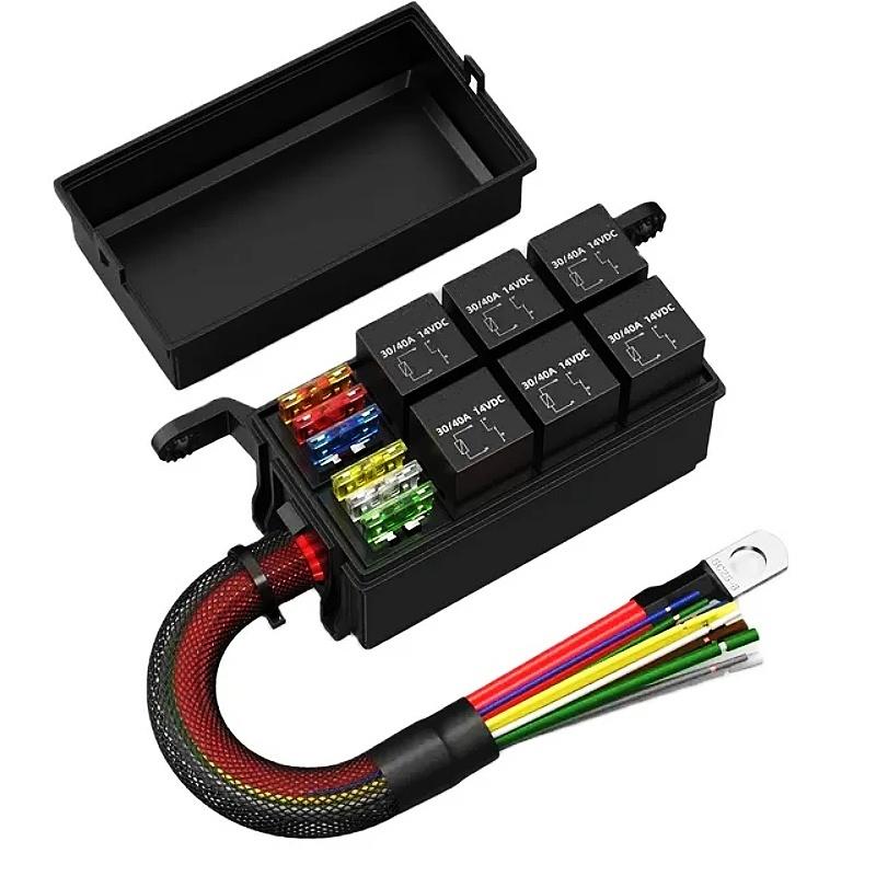 40A 80A Waterproof Relay Box 12V with 6 Pcs 4P Relays 12V 24V Pre-wired Relay Box with Relay Kit for Auto 40A 12V