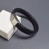 Punk Stainless Steel Magnetic Buckle Hand Woven Wide and Thick Leather Rope Bracelet Men Luxury Jewelry Gift