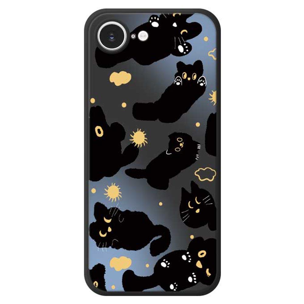 

For iPhone 16e Case Cute Black Cat Pattern Printing Straight Edge TPU Phone Back Cover Black