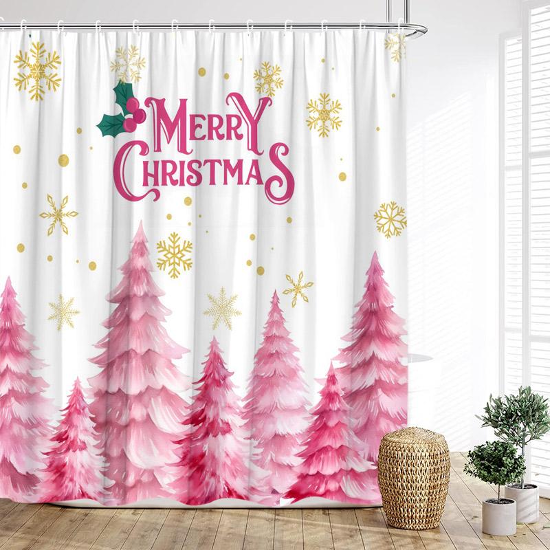 

Merry Christmas Red Shower Curtain Santa Claus Snowman Reindeer Xmas Happy New Year Home Bathroom Bathtub Decor W60H190(CM)-1 Pcs