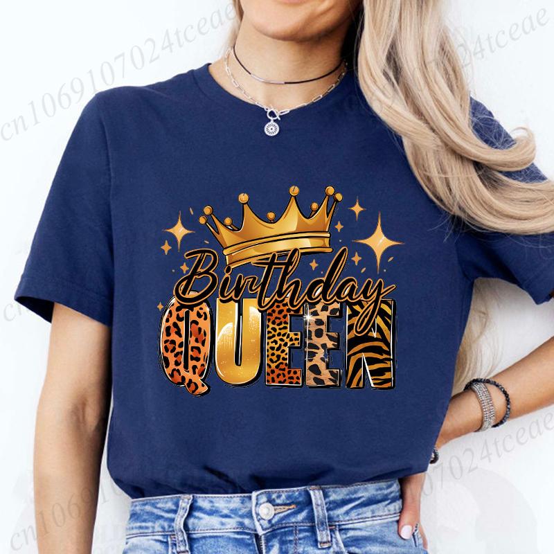 Birthday Queen Women T Shirt Fashion Graphic Print Birthday Party Tops Casual Short Sleeve Tees Female Holiday Outfit Shirts