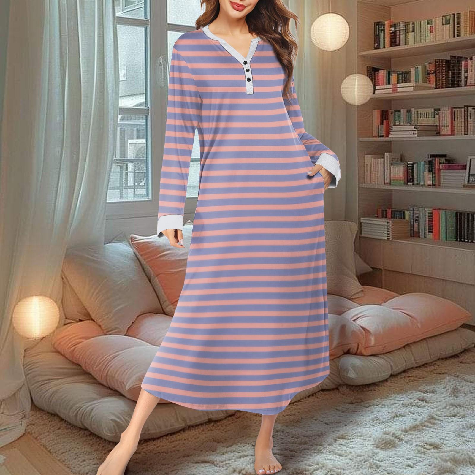 

Жіноча нічна сорочка, модна довга піжама з принтом і V-подібним вирізом, сукня з кишенями XXXXL світло-рожевий колір