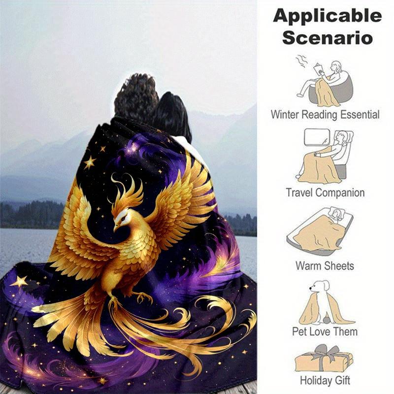 1pc Phoenix Printing Lightweight Flannel Blanket, Comfortable and Warm Blanket, for Camping Sofa Bed and Couch Office, Suitable for Gift Blan