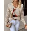 Elegant Autumn and Winter, Bohemian, Western-style Versatile Pullover V-neck Long Sleeved Women's Top, Trendy Women's Knitted Sweater