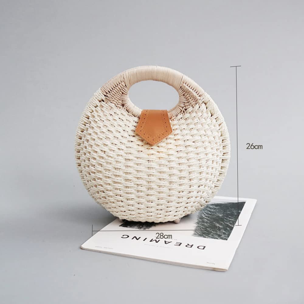 Bolsa Cesta Muzhilun de Palha Trançada, Redonda, Feita à Mão, Fofa, Feminina, Estilosa, Grande Capacidade, Bolsa de Verão, Perfeita para Praia, Festivais de Fogos de Artifício,