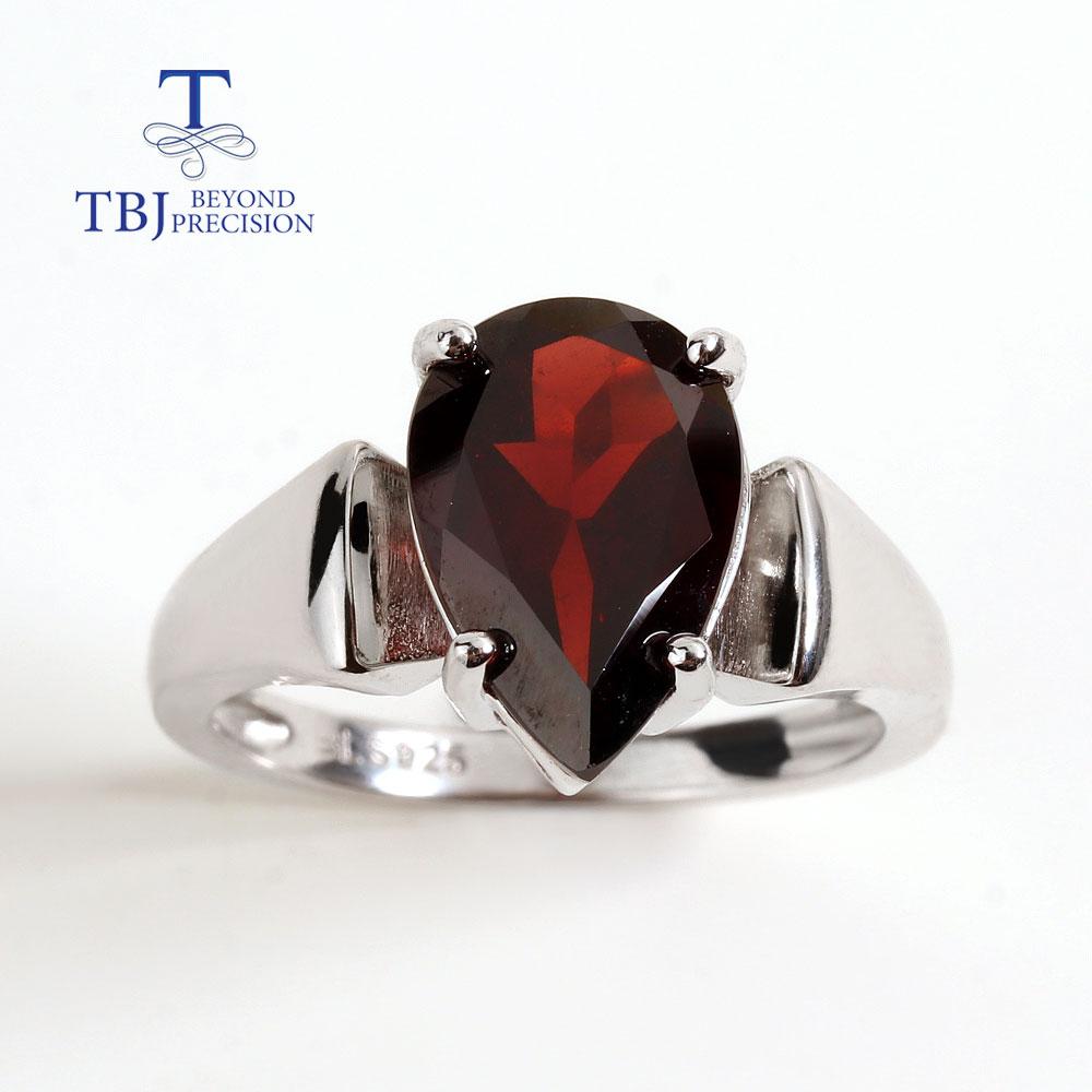 Bolaijewelry 100% Natural Red Garnet Jewelry Set Gemstone Pear 8*12mm Rings Earrings 925 Sterling Silver Fine Jewelry