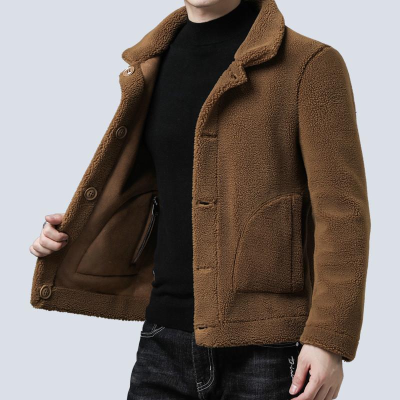 Winter New Faux Fur Woolen Coat Men Turn Down Collar Button Black Brown Casual Jacket Outwear Thickening Plus Size Overcoat