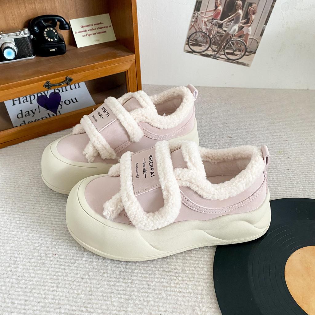 LZ6023 Latex Insole Thick Sole Velcro Heightening Little White Shoes Women's Winter Velvet Warm 2024 New Cotton Shoes