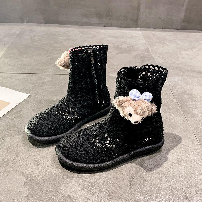 French Hollow Long and Short Boots Children's 2025 Spring and Summer New Fashion Thin Breathable Flat Bottom Women's Martin Boots