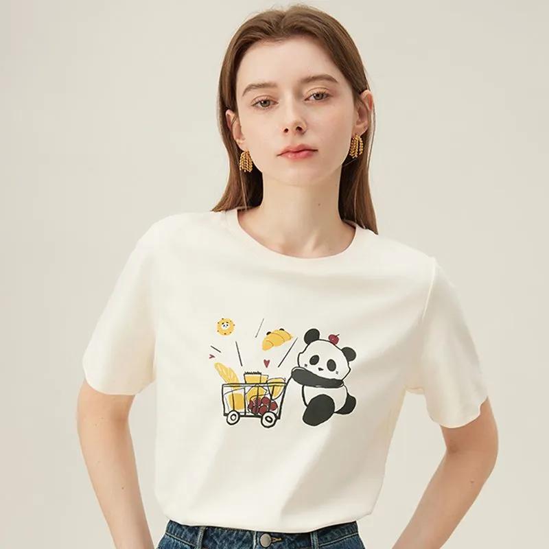 Women's Summer Cute Panda Print T-Shirt Casual Short Sleeve Cotton Top