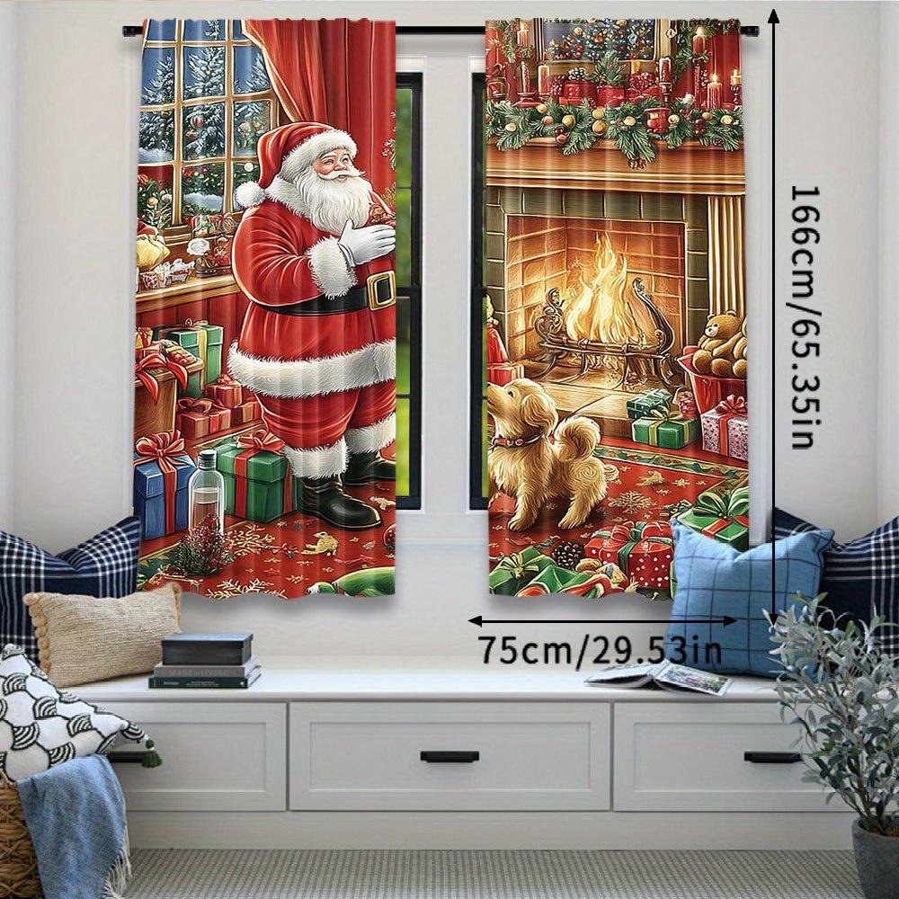 Christmas Santa Tree Pet Curtains Polyester Light Blocking Living Room Bedroom Decor Set Of 2 Made With Rod Pocket Machine Washable
