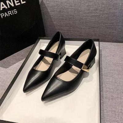Thick-soled Tall Women's French Retro Single Shoes 2025 Autumn and Winter Pointed Thick Heel Word with Shallow Mouth Mary Jane Shoes Explosion
