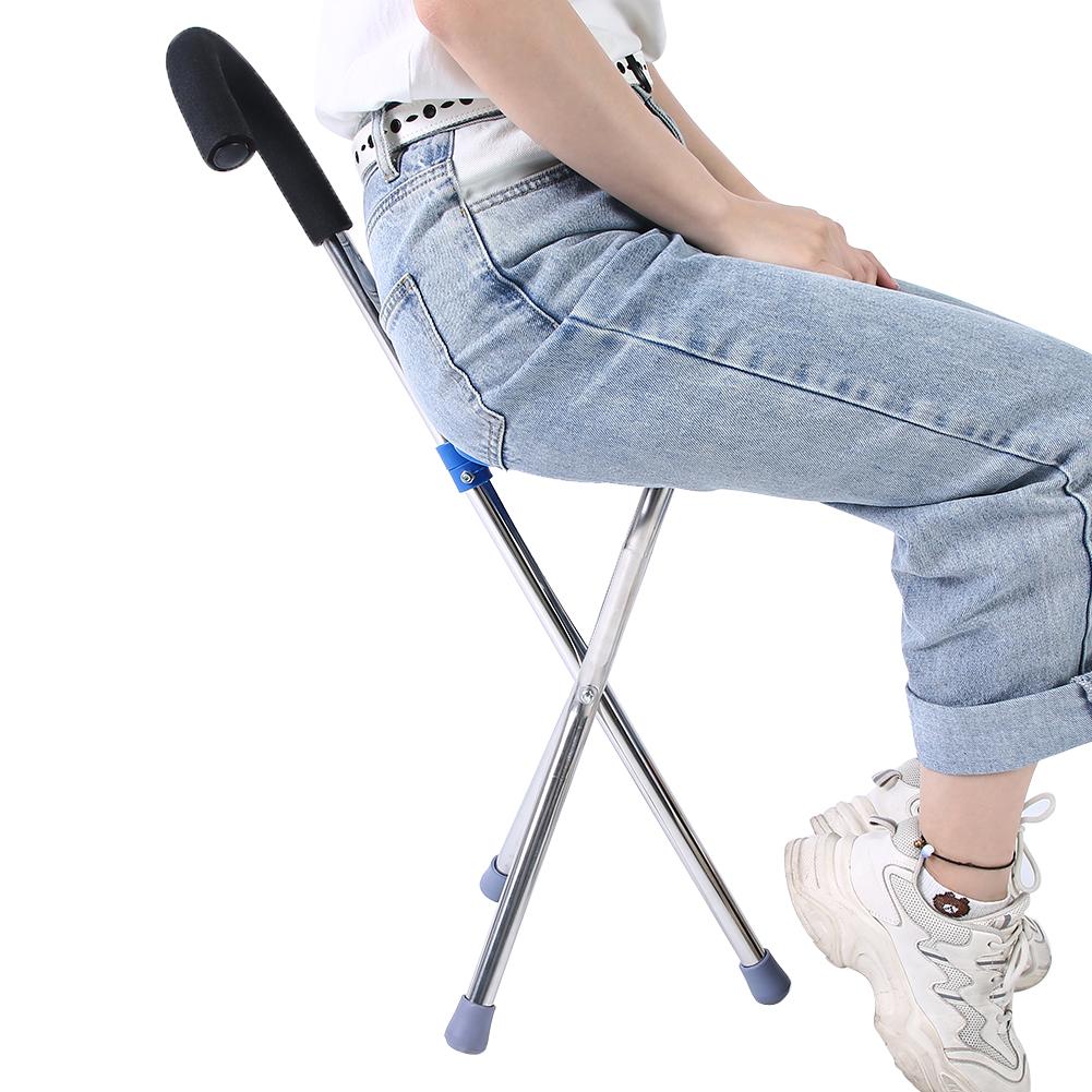 Folding Walking Stick Tripod Stool Stainless Steel Thickening Elderly Walking Cane