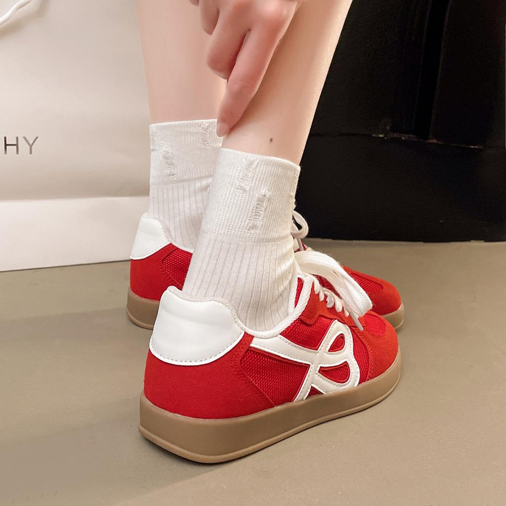 Cowhide version~ genuine leather retro round head German training shoes women's color matching versatile casual sports flat baseplate shoes retro styl