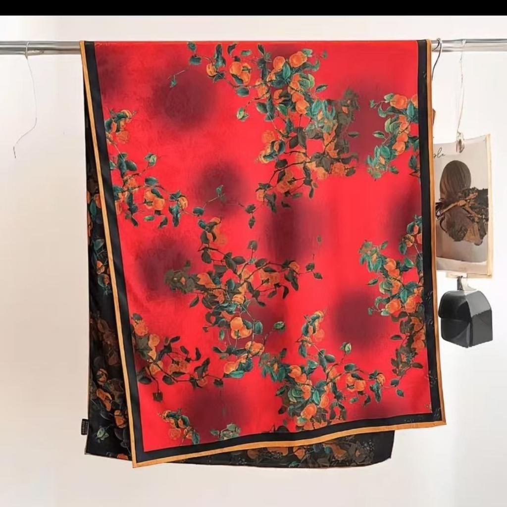 Hangzhou Silk Fragrant Cloud Yarn Silk Scarf Two-Color Double-Sided Printing Scarf Handmade Curling Women'S Shawl National Style Printing