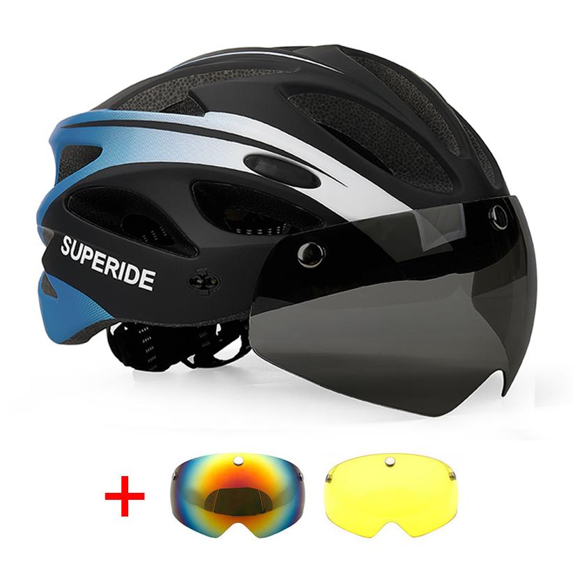 Casco de Bicicleta de Carretera Recargable Superide para Hombres y Mujeres Casco de Ciclismo con Visera y Luz Trasera Casco Deportivo para Bicicleta de Montaña MTB con Gafas