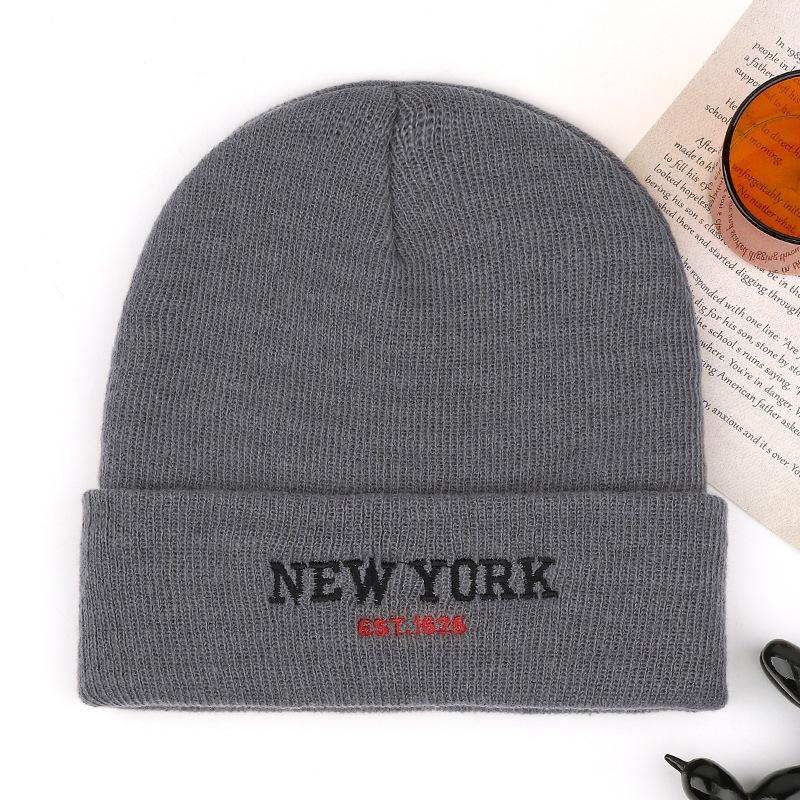 rkNewYo autumn and winter beanie hat letter embroidery versatile warm wool hat men's and women's knitted hat