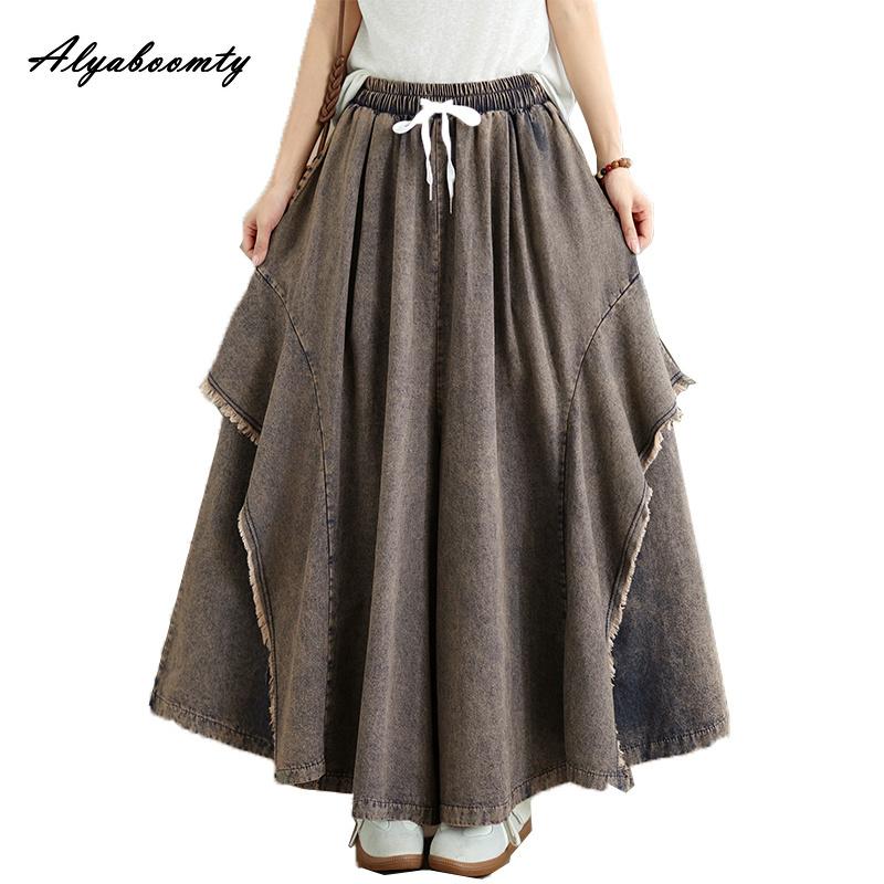 Jeans de Pierna Ancha para Mujer Talla Grande Primavera Verano Cintura Alta Cordón Holgados Culottes de Mezclilla Pa… Más
