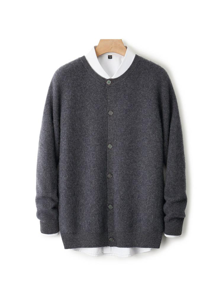 2025 A/W Męski sweter kardigan z czystej wełny z okrągłym dekoltem