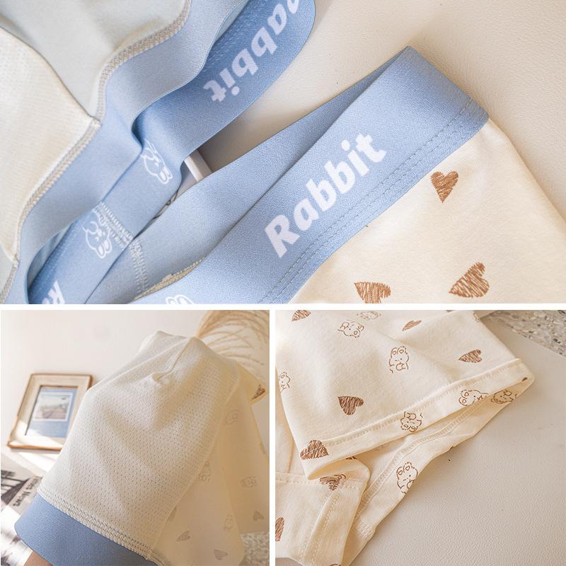 Men's Spring and Summer New Print Cartoon Rabbit Cotton Breathable Mid Waist Flat Angle Briefs