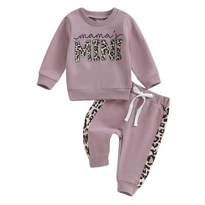 Toddler Girl Fall Clothes Letter Leopard Print Long Sleeve Pullover Strap Pants 2 Pcs Outfit