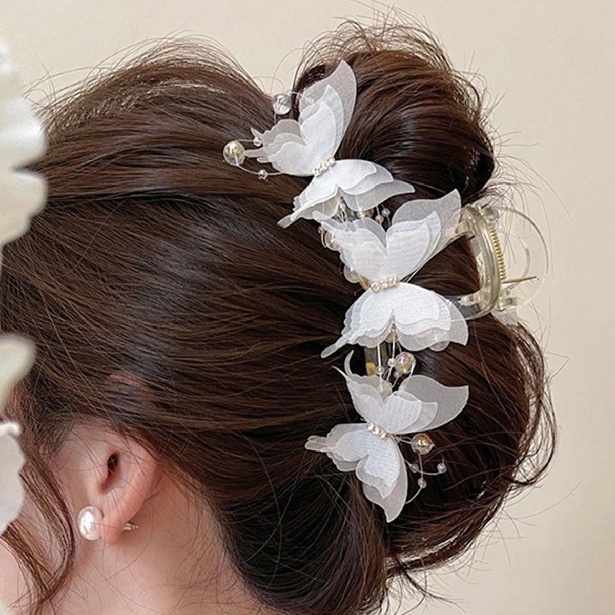 

Новые винтажные заколки-бабочки женские для хвостика со стразами и бантом, элегантные заколки-крабы для волос, милые аксессуары для волос