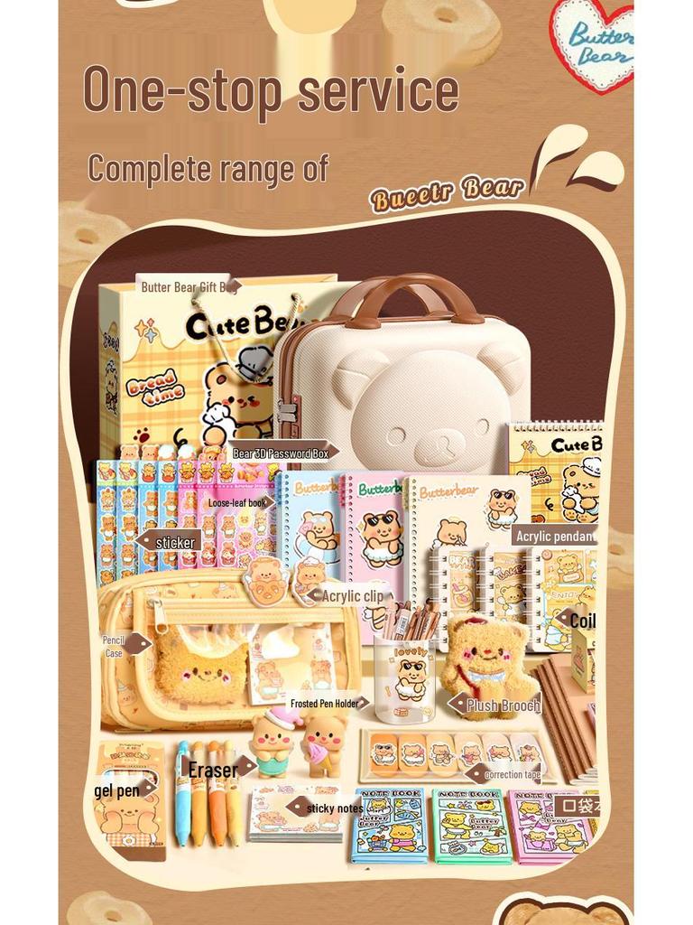 Butterbär Briefpapier Geschenkbox: Zurück zur Schule Set für Kinder, Kindergarten-Abschluss, Geburtstags-Souvenir für Mädchen.