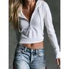 Damen Casual Kapuzenpullover mit Reißverschluss, Cropped, Unifarben, Schmal geschnitten, Langarm