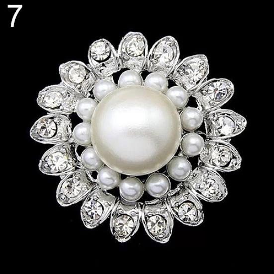 Faux Pearl Flower Brooch Collar Pin Rhinestone Crystal Bridal Jewelry Present