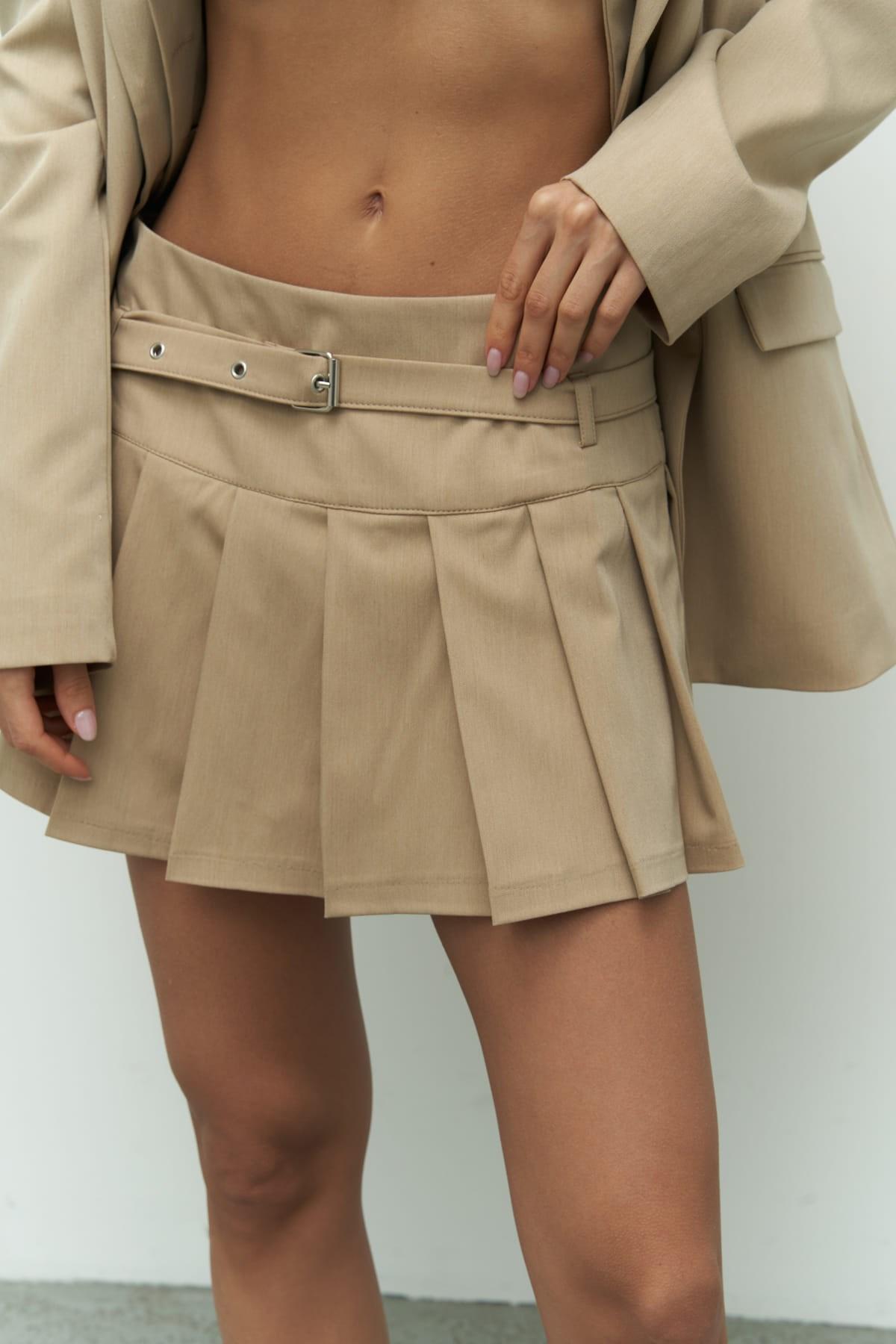 

Плісирована міні-спідниця з норки Pietro L світло-коричневого кольору