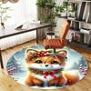 1pc Winter Fox Round Chair Mat Area Rug - Non-Slip, Floor Mat for Office, Bedroom, and Indoor Decor -1002095
