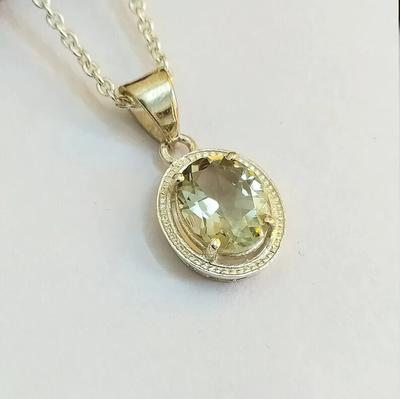 Natural Green Amethyst Pendant 925 Sterling Silver-Vintage Anniversary Pendant