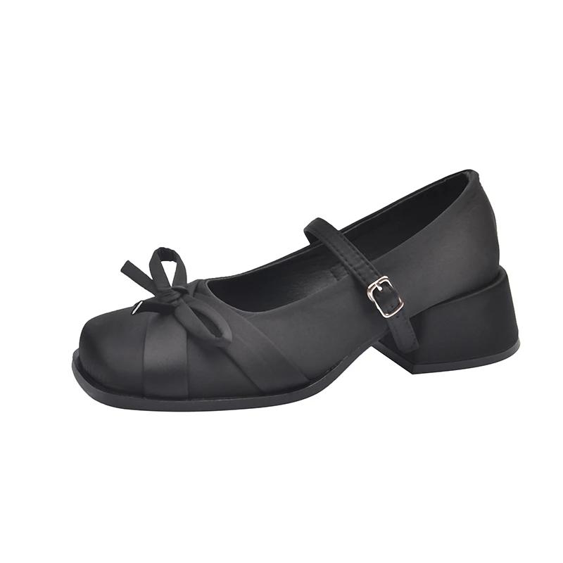 Women's  Summer Square Toe Med Heel Classics Buckle Strap High Heels Fashion Butterfly-knot with Dress Pumps Women