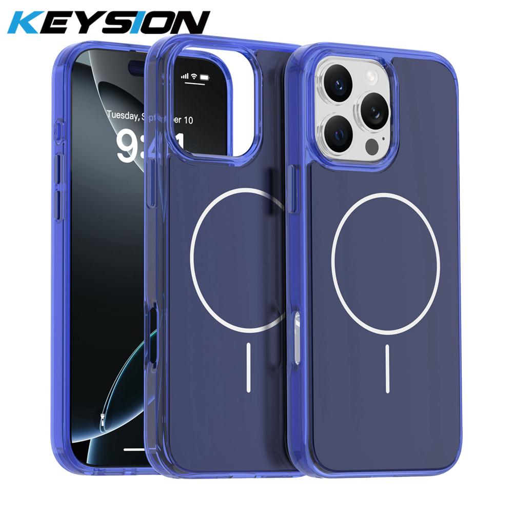 KEYSION Luxury Magnetic Case for MagSafe for iPhone 14 15 16 Pro Max Soft TPU+PC Wireless Charging Shockproof Phone Back Cover