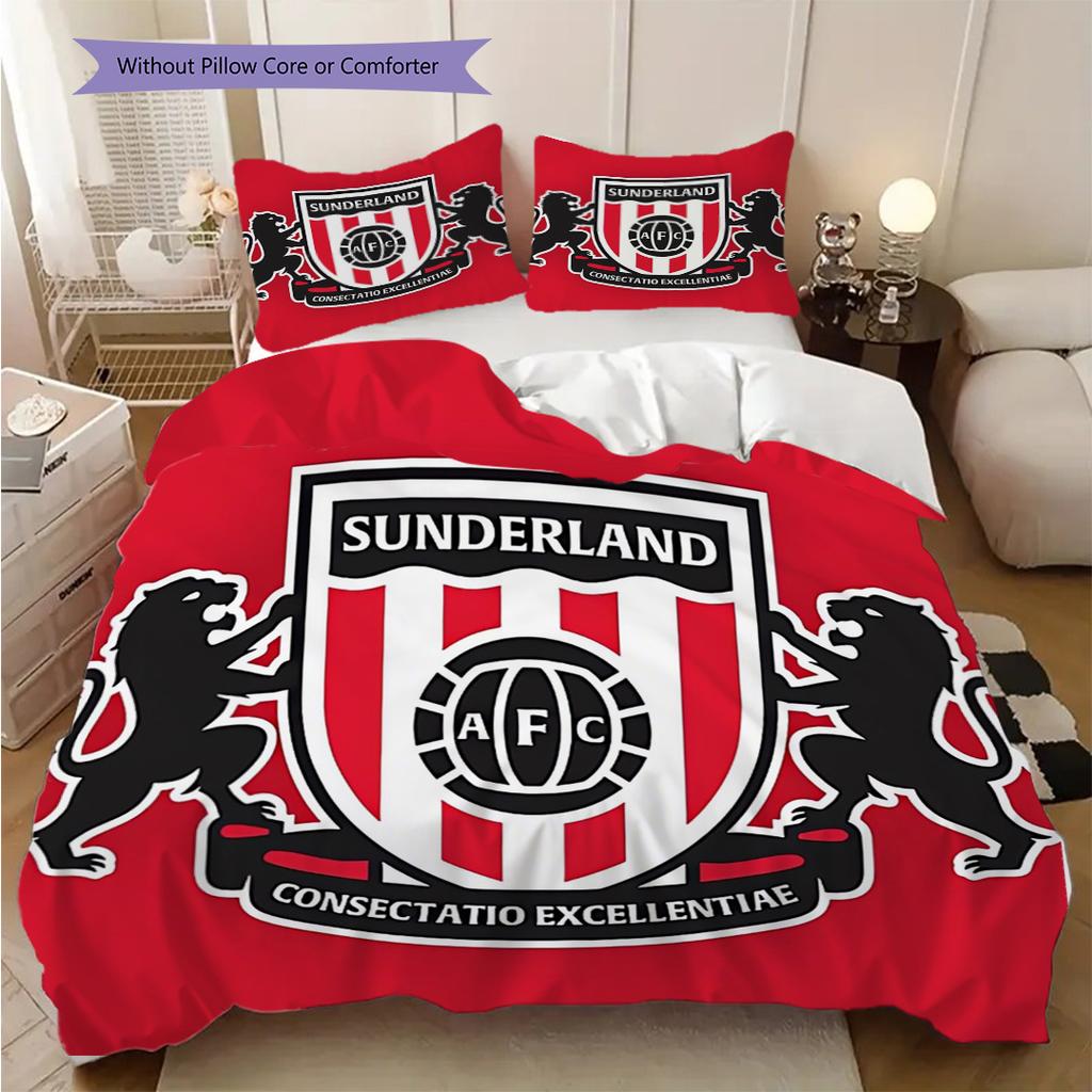 Biancheria da letto con evoluzione dello stemma del Sunderland Football Club (1 * copripiumino + 2 * federa, senza nucleo) Set biancheria da letto piatto 2D Morbido e confortevole