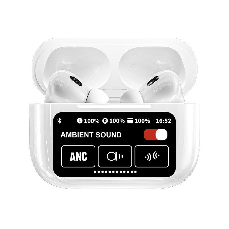 Multilingual AI Bluetooth Earphones with Full-Color Screen and Noise Reduction for Real-Time In-Ear Translation.