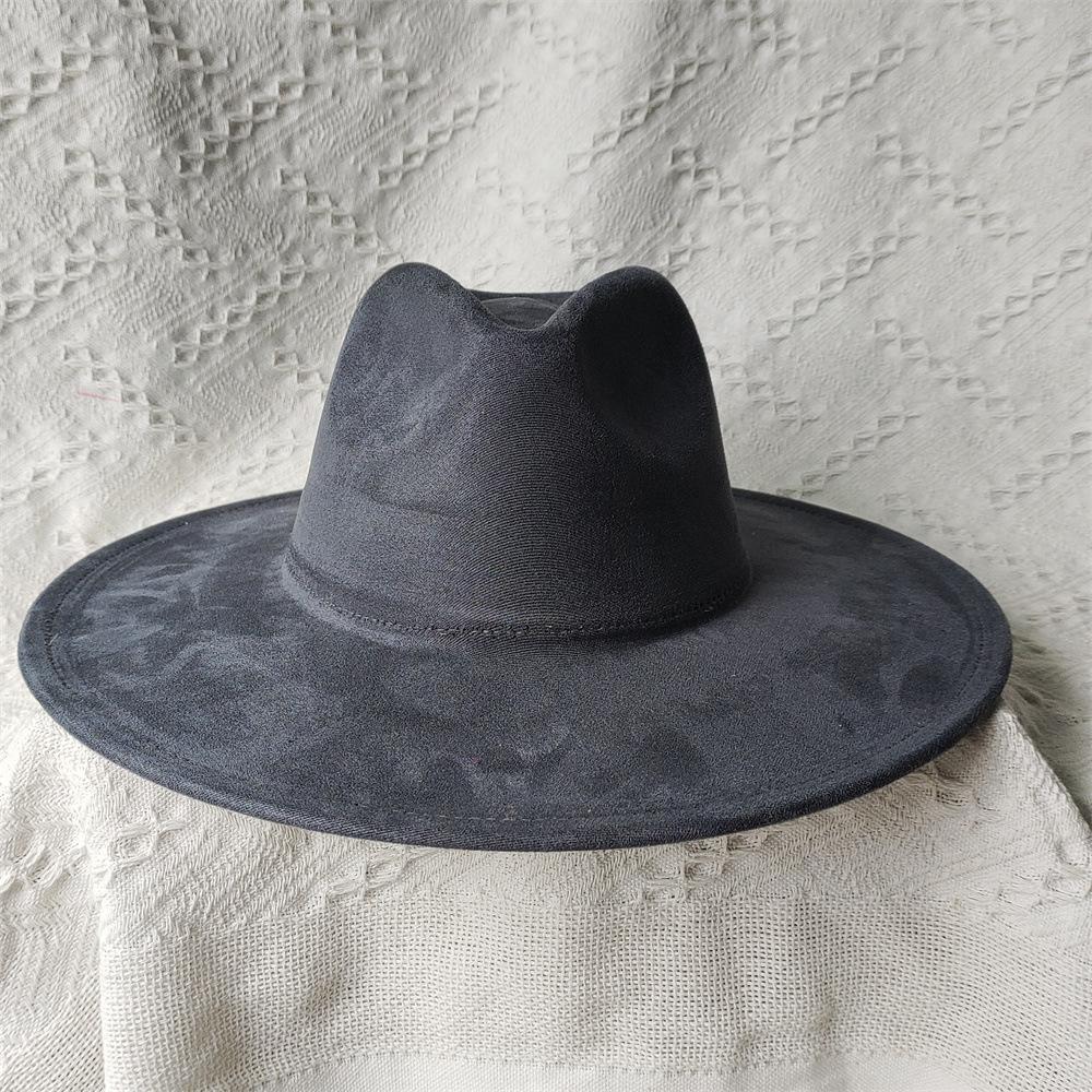 Nuovo Colore Verde Malachite Cappello a Cilindro in Pelle Scamosciata Ampio Bordo 9,5 Cm Cuore di Pesca Cappello Jazz Semplice e alla Moda