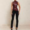 Sleeveless Asymmetrical Hem Leather Mock Neck Top – Women's European/American Style, 2026 Spring/Summer Collection