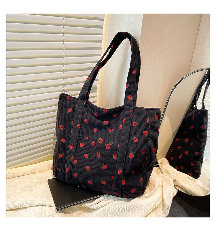 Strawberries Corduroy Handbag Sweet Women's Bag Fashionable Versatile Shoulder Bag Beautiful Simple Commuter Women's Tote Bags