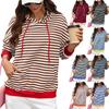 Women Casual Striped Color Block Hooded Sweatshirt Drawstring Loose Long Sleeve Hoodie Pullover Tops with Pocket