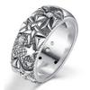 Adjustable Sterling Geometric Star Ring Men Women Hand-Set Crystal Accent Vintage Chic Finger Band