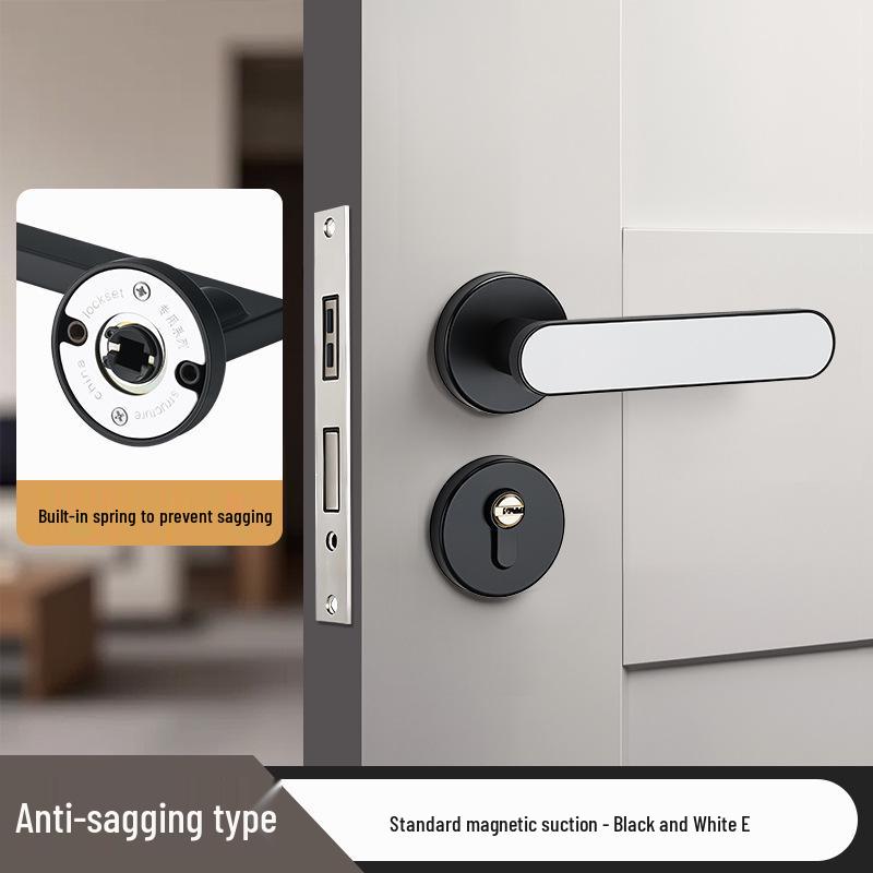 Universal Magnetic Black Bedroom Door Handle Lock - Silent, Solid Wood Design