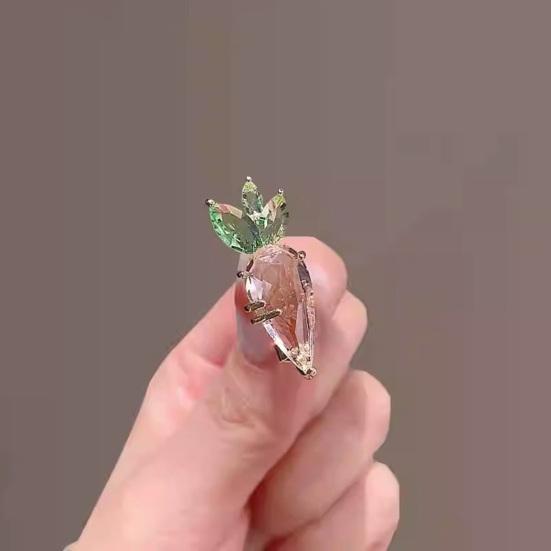 Women Brooch High-Gloss Faux Crystal Inlay Sparkling Carrot Design Lapel Pin Non-Slip Buckle Scarves Shawls Bags Badge